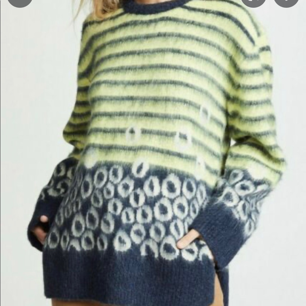 Current Elliot Oversized Sweater Green And Blue Stripe Circles